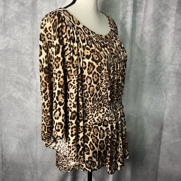 Laura Ashley Leopard Print Butterfly Sleeve Ruched Women's Top - Large - Picture 4 of 11